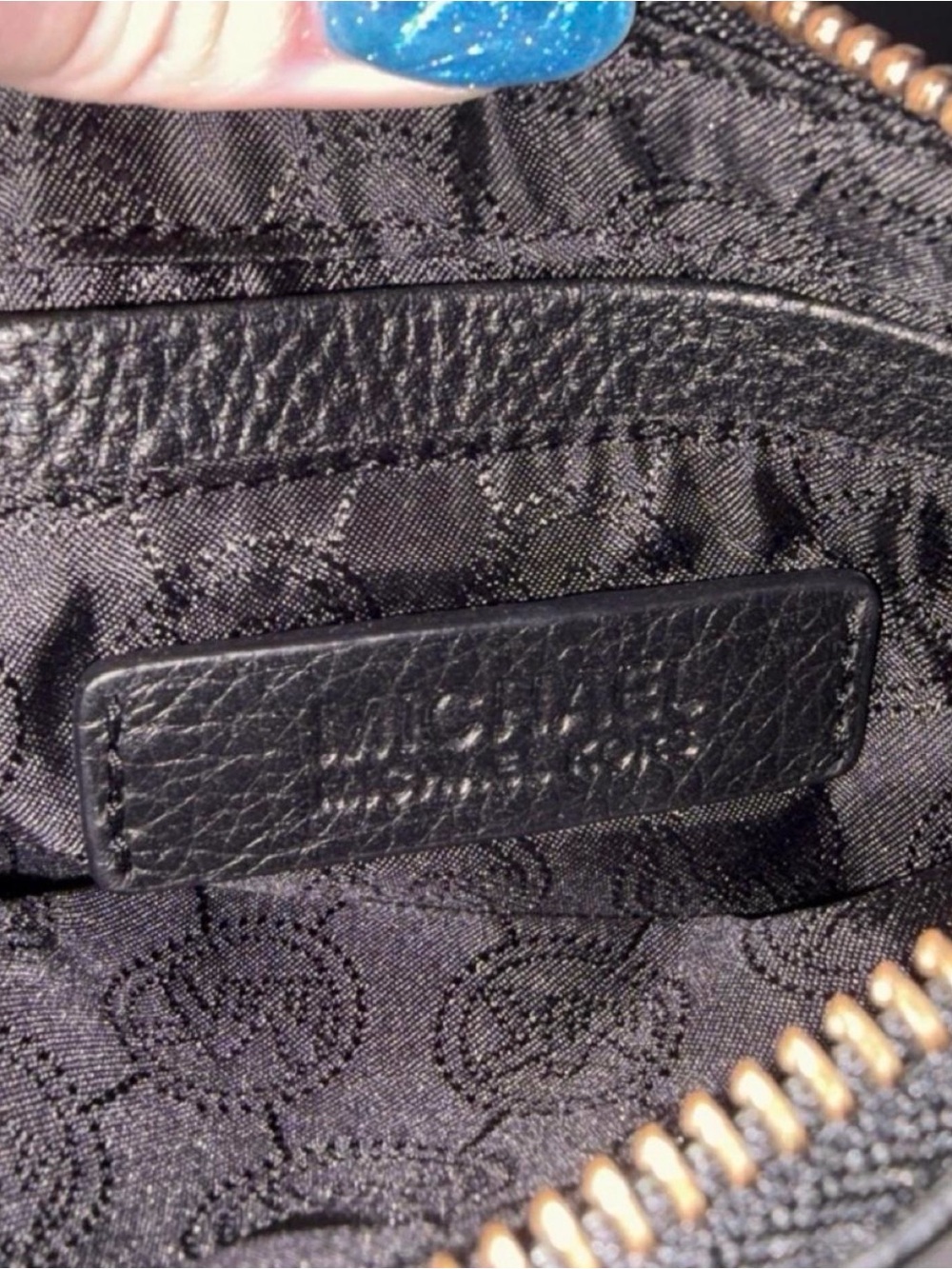 Michael Kors Tan and Black MK Logo 7” Wristlet with Black Sequin Stripe - Picture 5 of 6